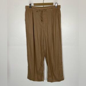 Nautica Jeans Women's Linen Blend Pull On Pants L Tan Side Pockets Drownstring